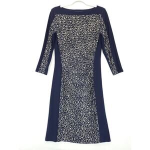Ralph Lauren Bodycon Dress Ruched Side Stretch Lined 2 Tone Women 6 Navy Career